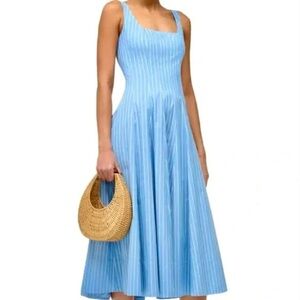 STAUD Light Blue Striped Midi Dress